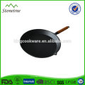 Round Cast Iron Grill Pan with wooden handle